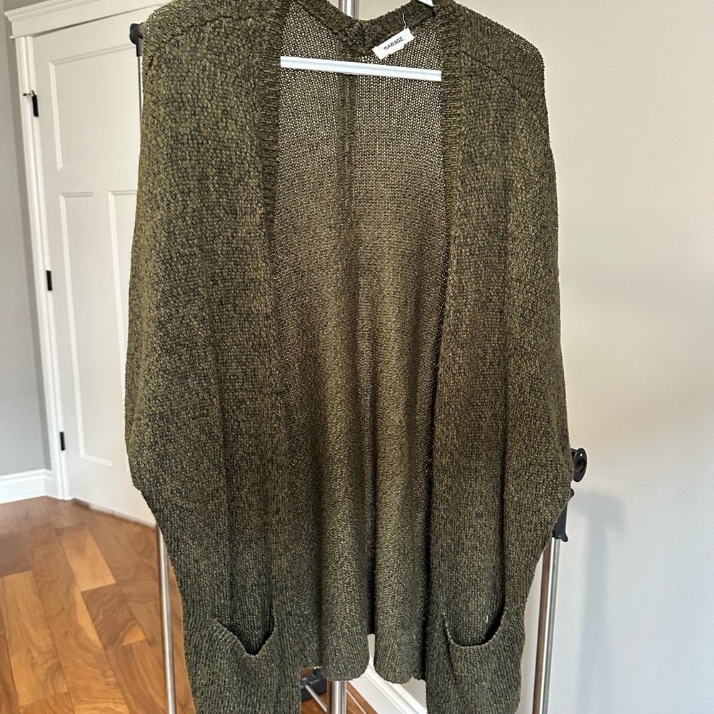Oversized Knitted Dark Olive Green Women's Cardigan Sweater with Pockets
